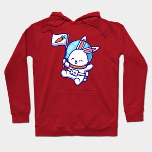 Cute Rabbit Astronaut Floating With Carrot Flag Hoodie